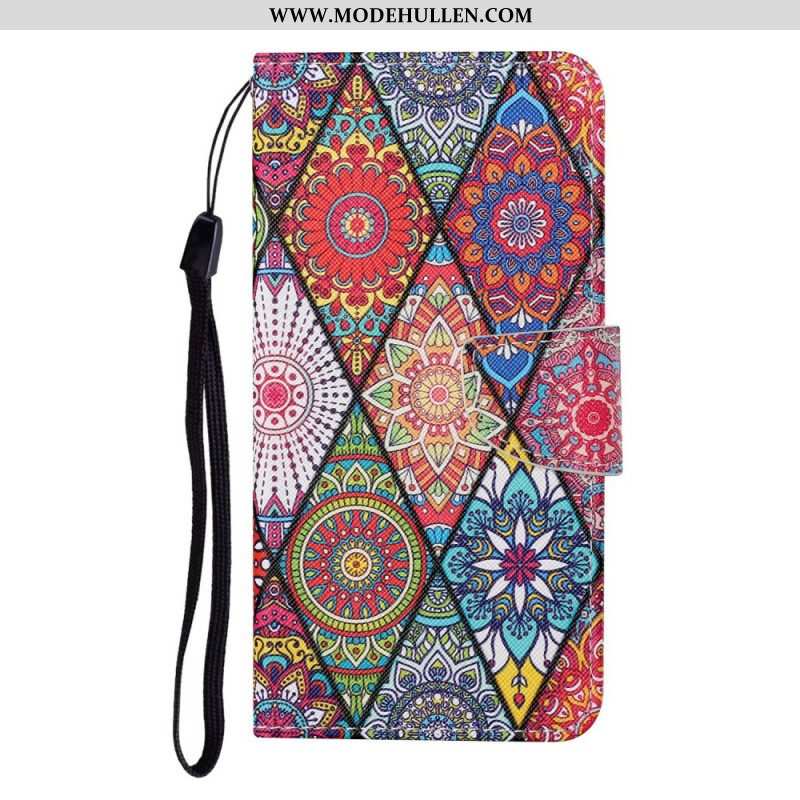 Flip Case Für Samsung Galaxy S22 Plus 5G Patchwork Mit Schlüsselband