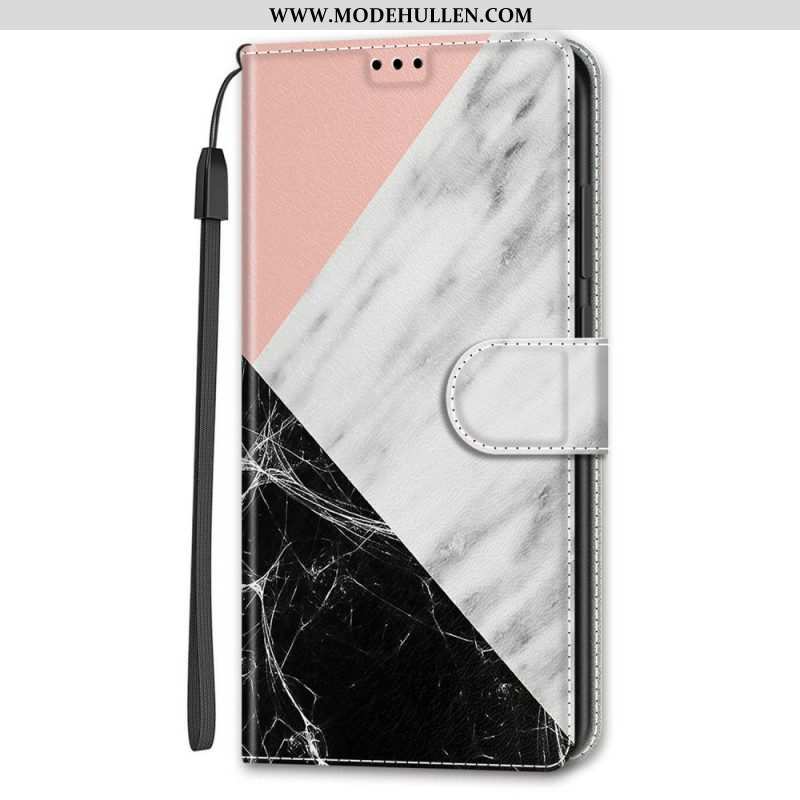 Flip Case Für Samsung Galaxy S22 Ultra 5G Marmor-eleganz Mit Riemen
