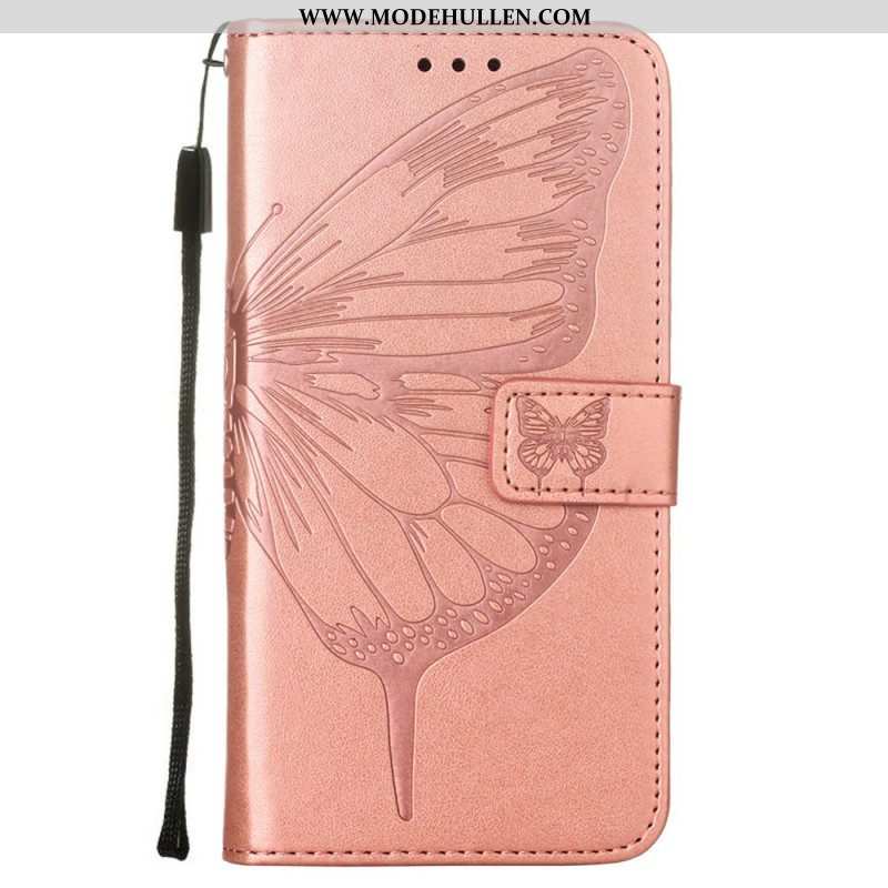 Flip Case Für Samsung Galaxy S22 Ultra 5G Schmetterlingsdesign Mit Umhängeband