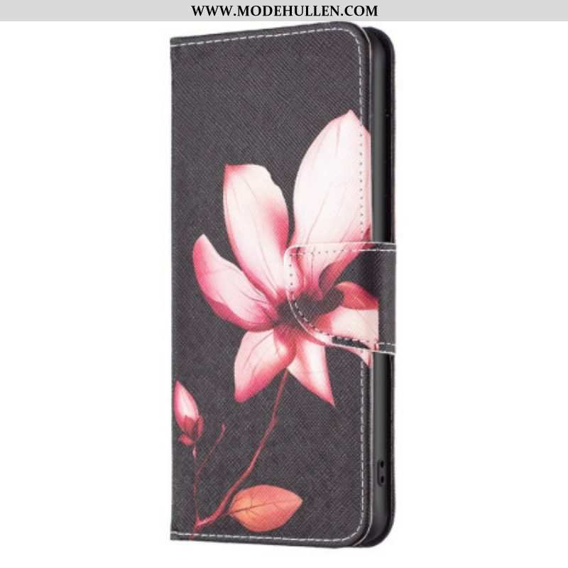 Flip Case Für Samsung Galaxy S23 5G Blume Auf Schwarzem Hintergrund