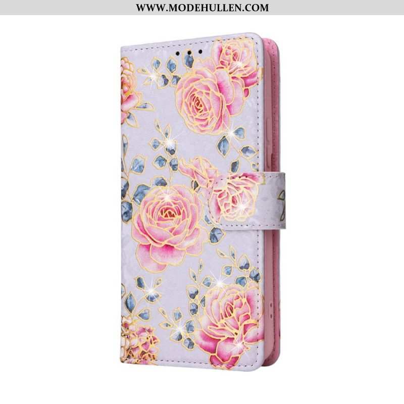 Flip Case Für Samsung Galaxy S23 5G Rfid-blumen Mit Schlüsselband