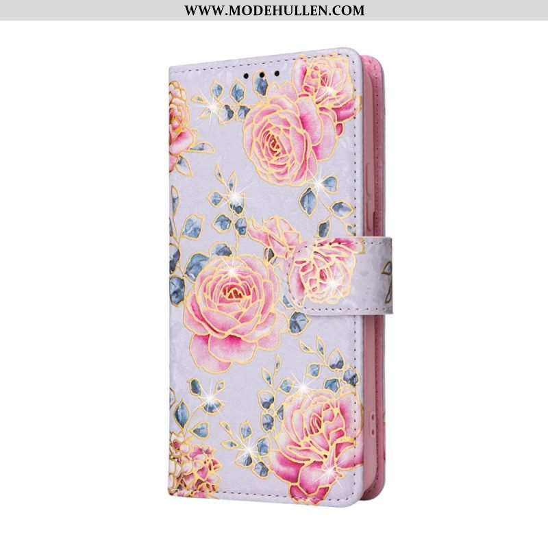 Flip Case Für Samsung Galaxy S23 Plus 5G Rfid-blumen Mit Schlüsselband