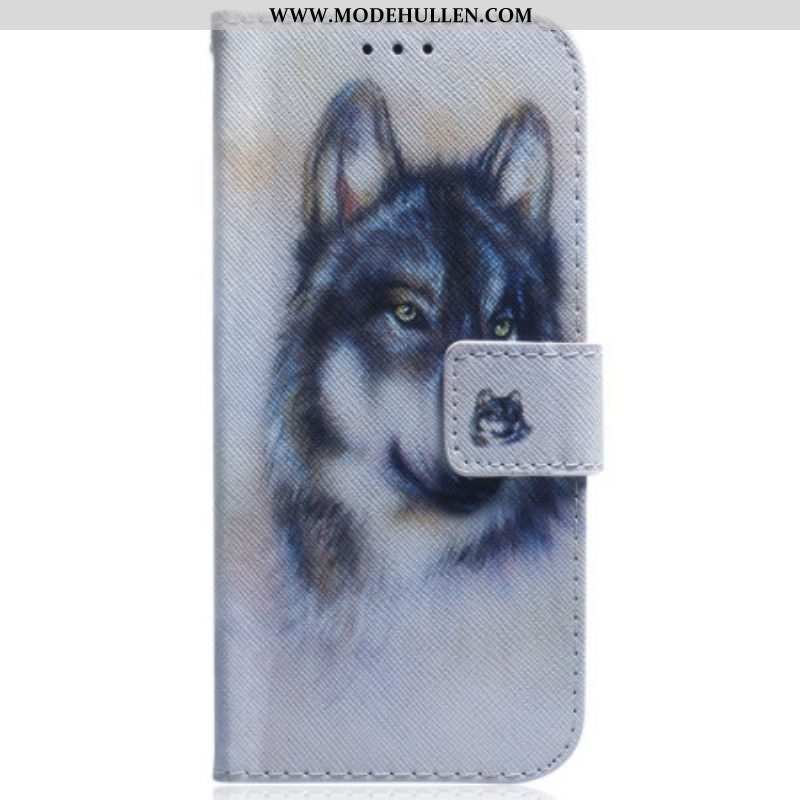 Flip Case Für Samsung Galaxy S23 Ultra 5G Aquarell-wolf