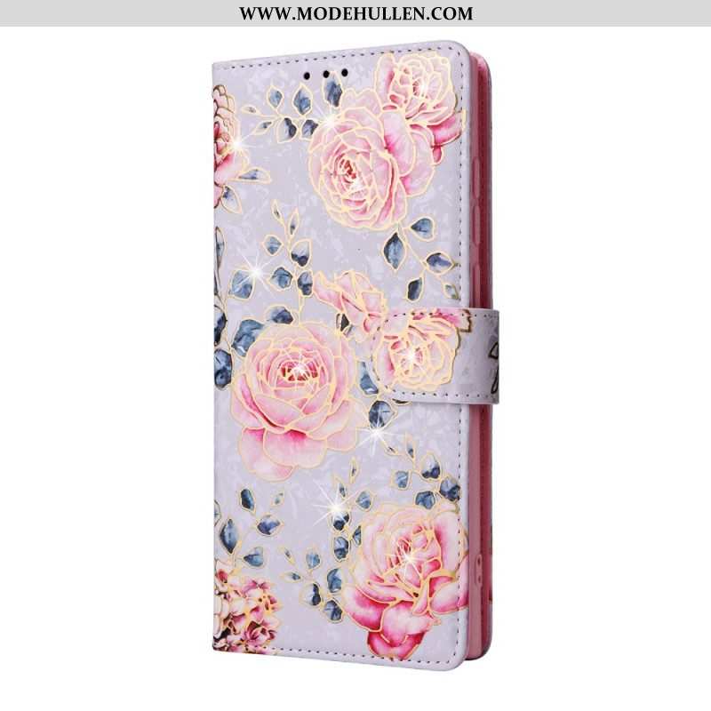 Flip Case Für Samsung Galaxy S23 Ultra 5G Rfid-blumen Mit Schlüsselband