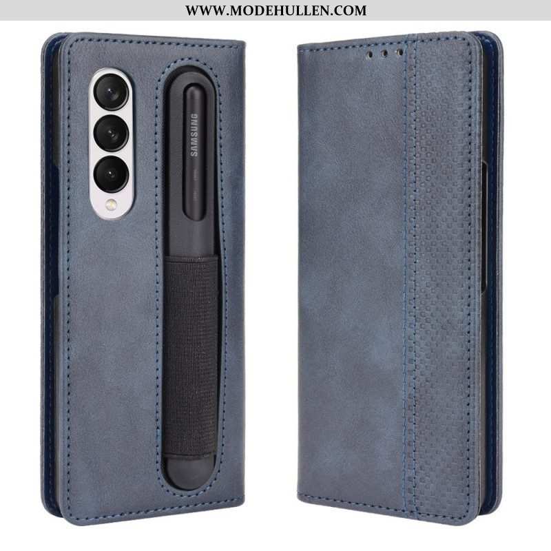 Flip Case Für Samsung Galaxy Z Fold 3 5G Stilisierter Stifthalter In Lederoptik