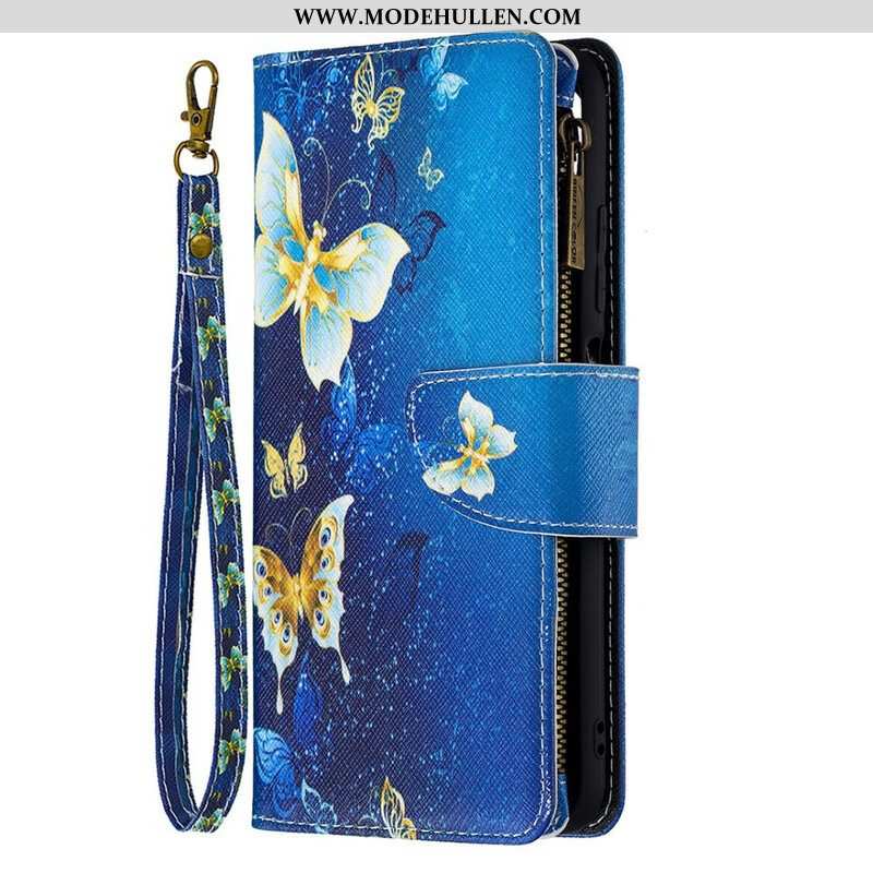 Flip Case Für Xiaomi Redmi Note 10 5G Reißverschlusstasche Mit Schmetterlingen