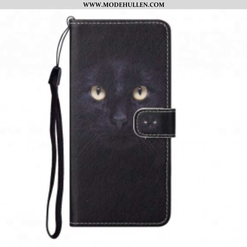 Flip Case Für Xiaomi Redmi Note 10 Pro Mit Kordel Riemchenförmige Schwarze Katzenaugen
