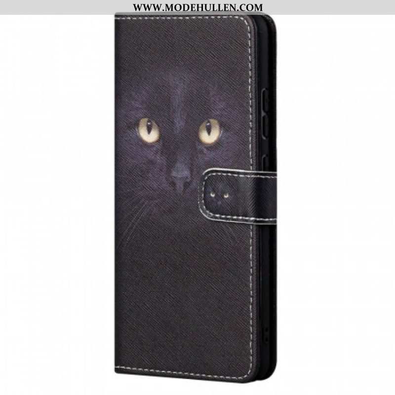 Flip Case Für Xiaomi Redmi Note 11 / 11S Mit Kordel Riemchenförmige Schwarze Katzenaugen