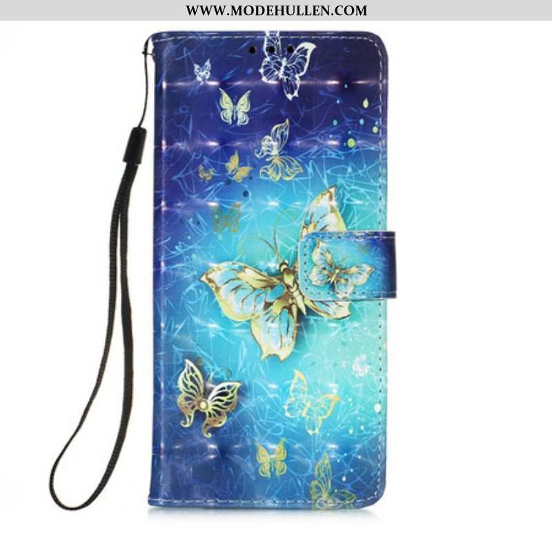 Flip Case Für iPhone 13 Mini Goldenes Schmetterlings-lanyard