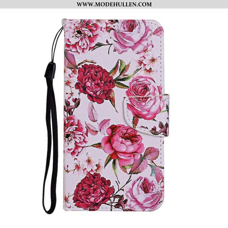 Flip Case Für iPhone 13 Pro Meisterhafte Blumen Mit Riemen