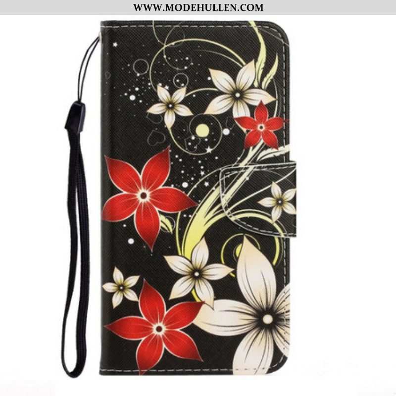 Flip Case Für iPhone 13 Pro Mit Kordel Bunte Riemchenblumen