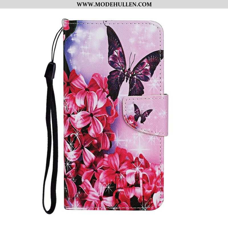 Flip Case Für iPhone 13 Pro Schmetterlinge Und Schlüsselband