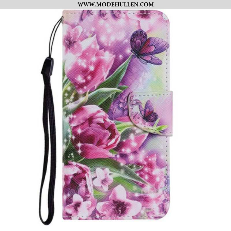 Flip Case Für iPhone 13 Pro Schmetterlinge Und Tulpen