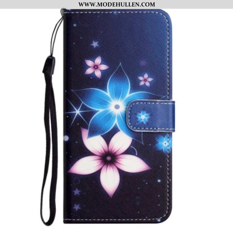 Flip Case Für iPhone 14 Plus Mit Kordel Mondriemenblumen