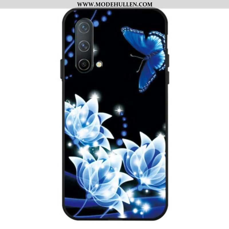 Handyhülle Für OnePlus Nord CE 5G Schmetterling Und Blaue Blumen