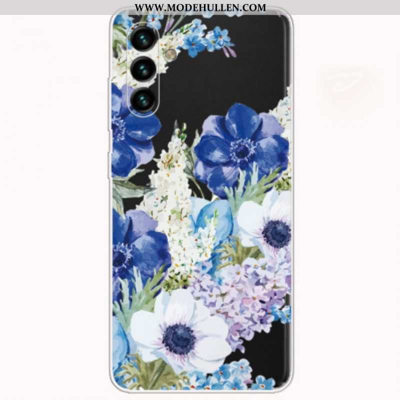 Handyhülle Für Samsung Galaxy A13 5G / A04s Aquarellblaue Blumen