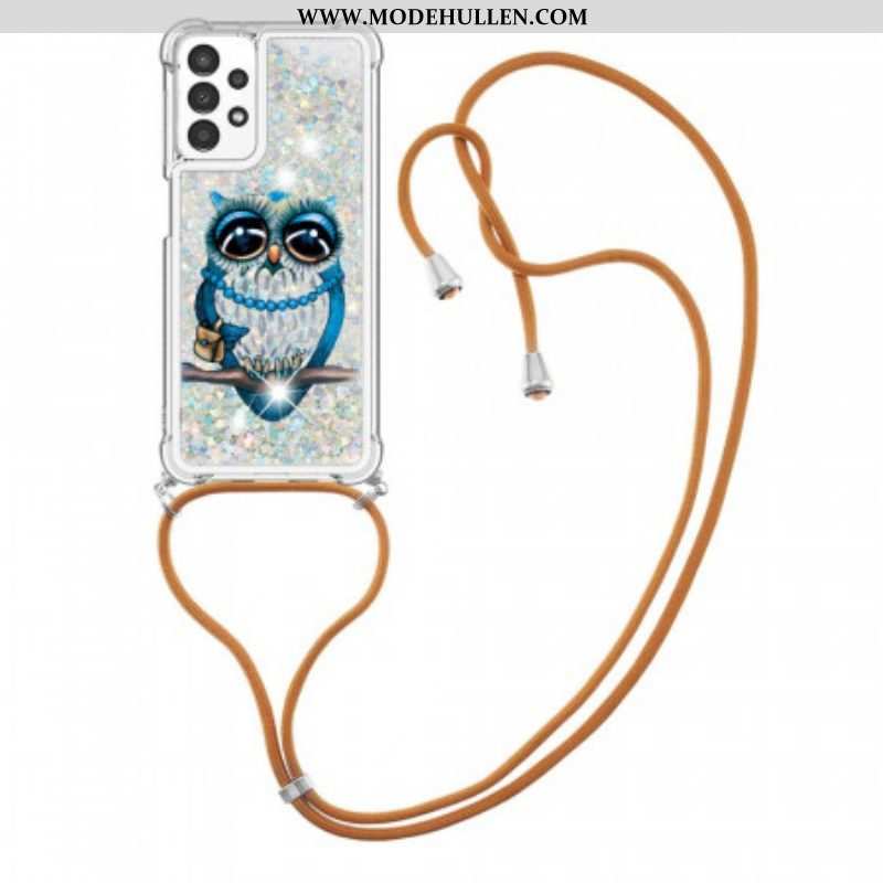 Handyhülle Für Samsung Galaxy A13 Mit Kordel Pailletten-kordelzug „miss Owl“.