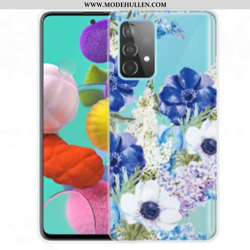 Handyhülle Für Samsung Galaxy A52 4G / A52 5G / A52s 5G Nahtlose Aquarellblaue Blumen
