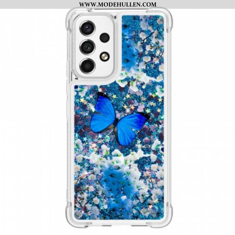 Handyhülle Für Samsung Galaxy A53 5G Glitzernde Blaue Schmetterlinge