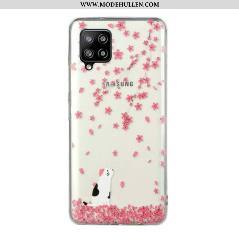 Handyhülle Für Samsung Galaxy M12 / A12 Blütenblätter Und Katze