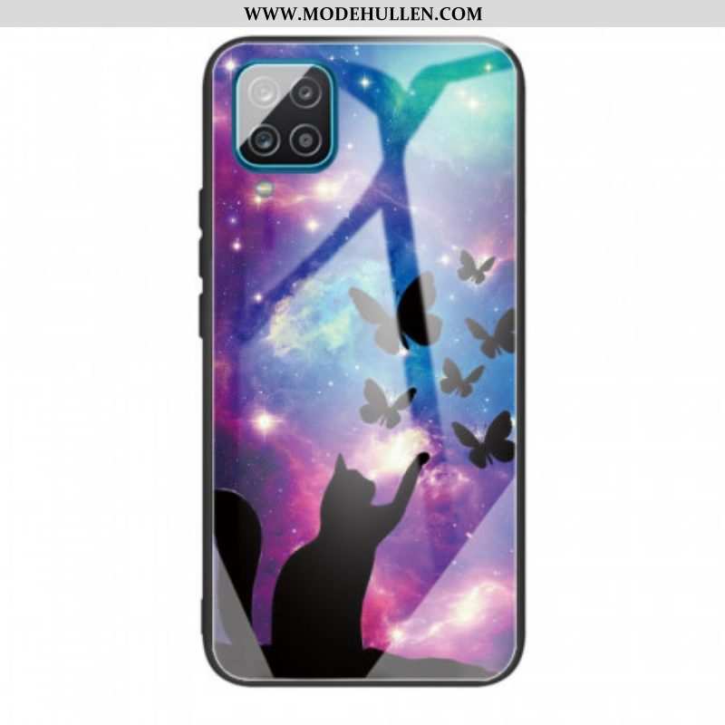 Handyhülle Für Samsung Galaxy M32 Katze Und Schmetterlinge Aus Gehärtetem Glas Im Weltraum
