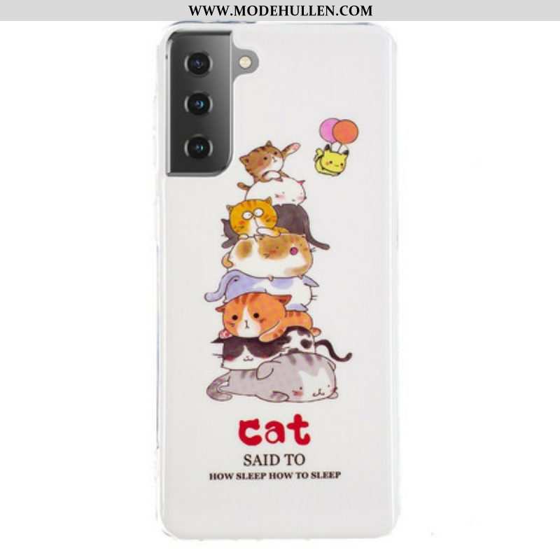 Handyhülle Für Samsung Galaxy S21 5G Fluoreszierende Katzen