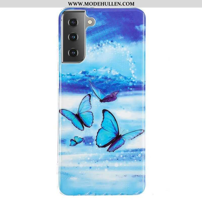Handyhülle Für Samsung Galaxy S21 5G Fluoreszierende Schmetterlingsserie