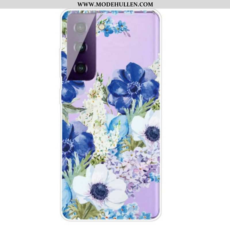 Handyhülle Für Samsung Galaxy S21 FE Aquarellblaue Blumen
