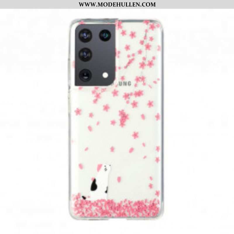 Handyhülle Für Samsung Galaxy S21 Ultra 5G Blütenblätter Und Katze