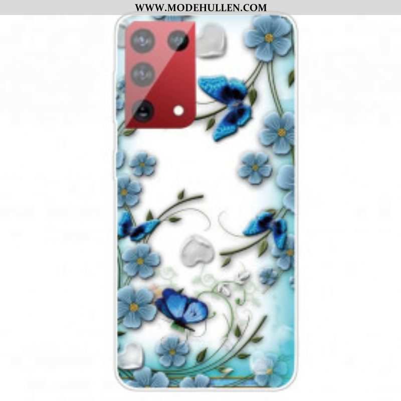 Handyhülle Für Samsung Galaxy S21 Ultra 5G Retro-schmetterlinge Und Blumen