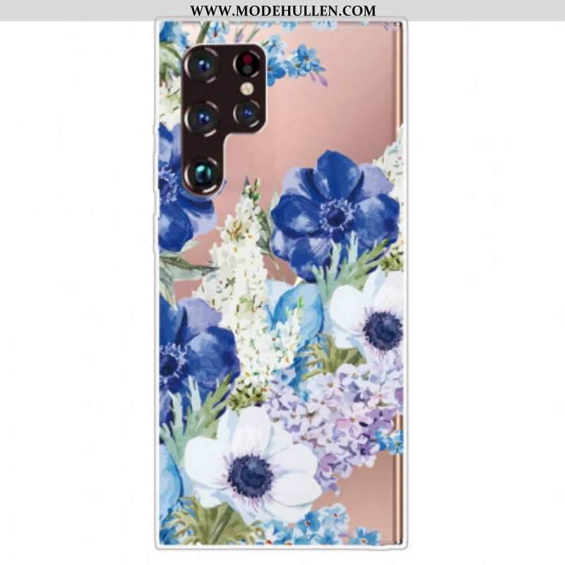 Handyhülle Für Samsung Galaxy S22 Ultra 5G Aquarellblaue Blumen