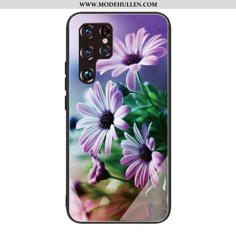 Handyhülle Für Samsung Galaxy S22 Ultra 5G Realistische Blumen Aus Gehärtetem Glas