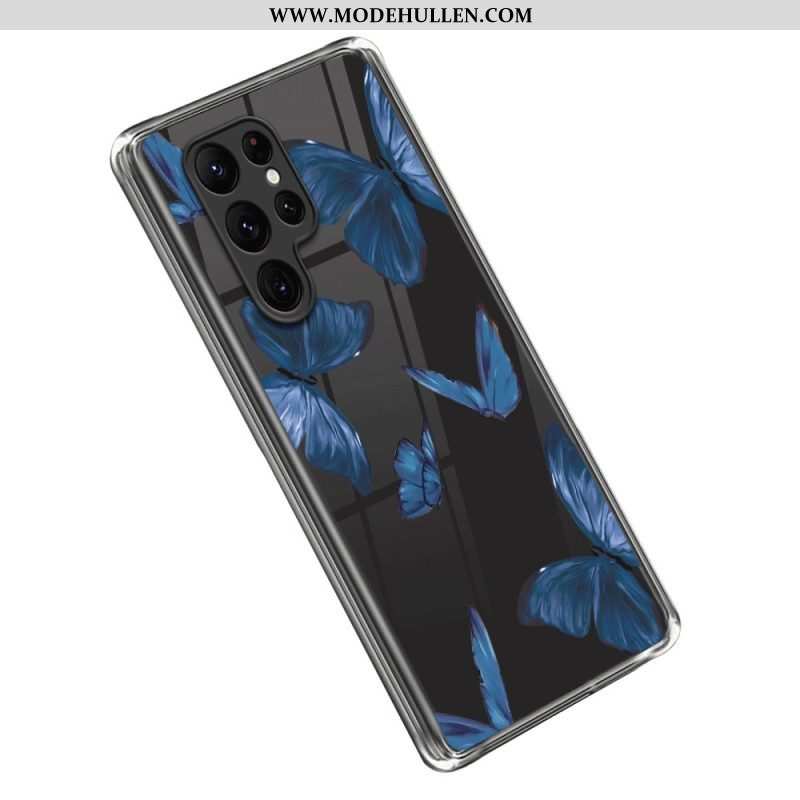 Handyhülle Für Samsung Galaxy S23 Ultra 5G Blaue Schmetterlinge