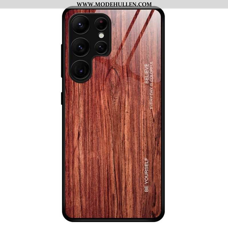 Handyhülle Für Samsung Galaxy S23 Ultra 5G Holzdesign Aus Gehärtetem Glas