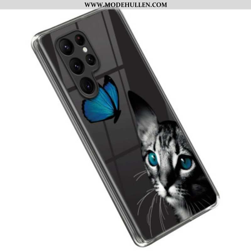 Handyhülle Für Samsung Galaxy S23 Ultra 5G Katze Und Schmetterling