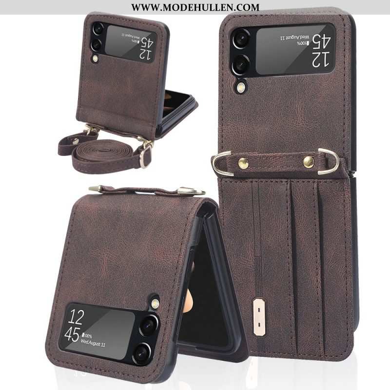 Handyhülle Für Samsung Galaxy Z Flip 3 5G Flip Case Kartenetui Und Schlüsselband Aus Leder Im Stil