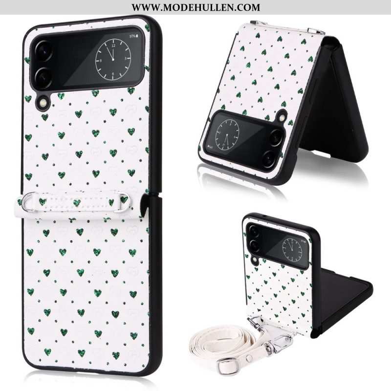 Handyhülle Für Samsung Galaxy Z Flip 4 Flip Case Mehrere Herzen Und Schultergurt