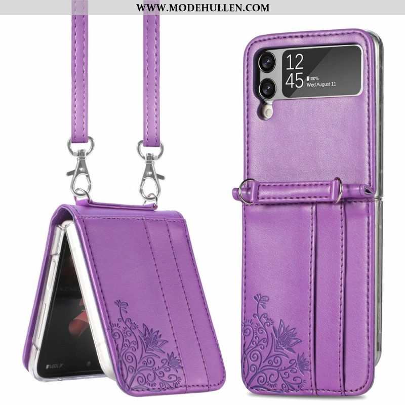 Handyhülle Für Samsung Galaxy Z Flip 4 Flip Case Schultergurt Blumen