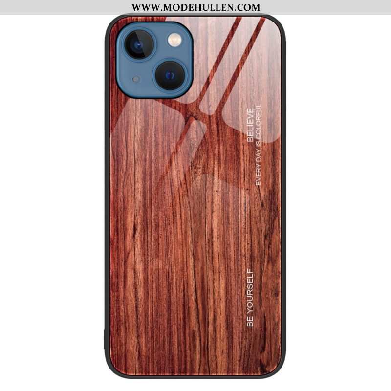 Handyhülle Für iPhone 14 Holzdesign Aus Gehärtetem Glas