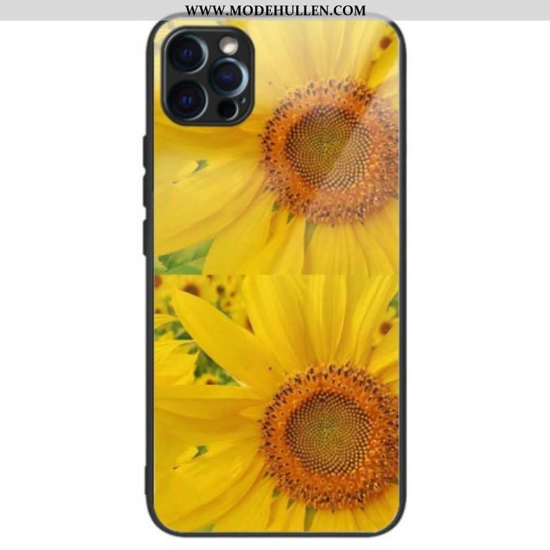 Handyhülle Für iPhone 14 Pro Max Sonnenblumen Aus Gehärtetem Glas