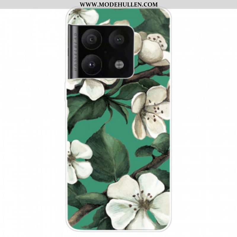 Hülle Für OnePlus 10 Pro 5G Bemalte Weiße Blumen