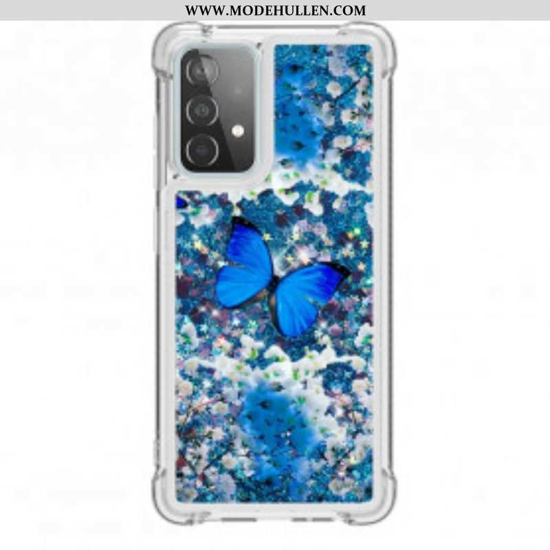 Hülle Für Samsung Galaxy A52 4G / A52 5G / A52s 5G Glitzernde Blaue Schmetterlinge