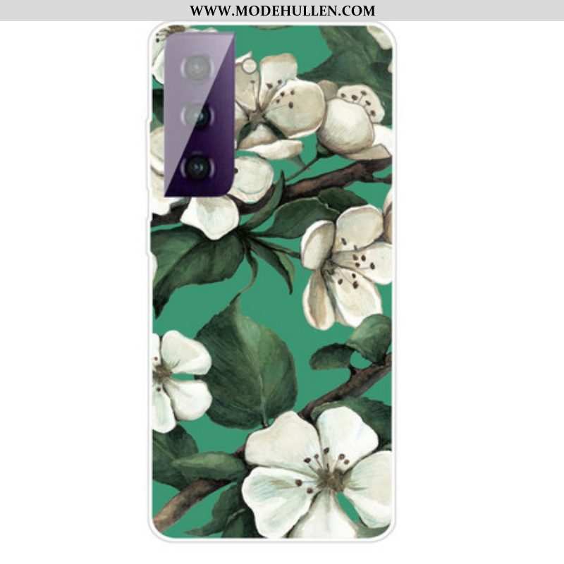 Hülle Für Samsung Galaxy S21 FE Bemalte Weiße Blumen