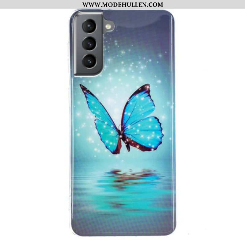 Hülle Für Samsung Galaxy S21 FE Fluoreszierender Blauer Schmetterling