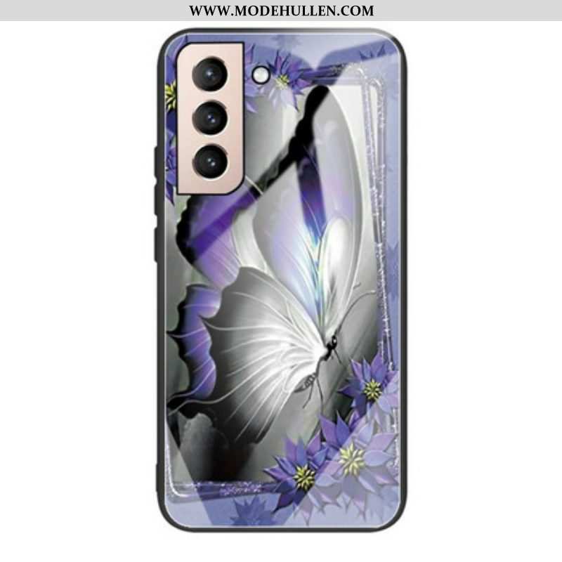 Hülle Für Samsung Galaxy S21 FE Lila Schmetterlings-hartglas