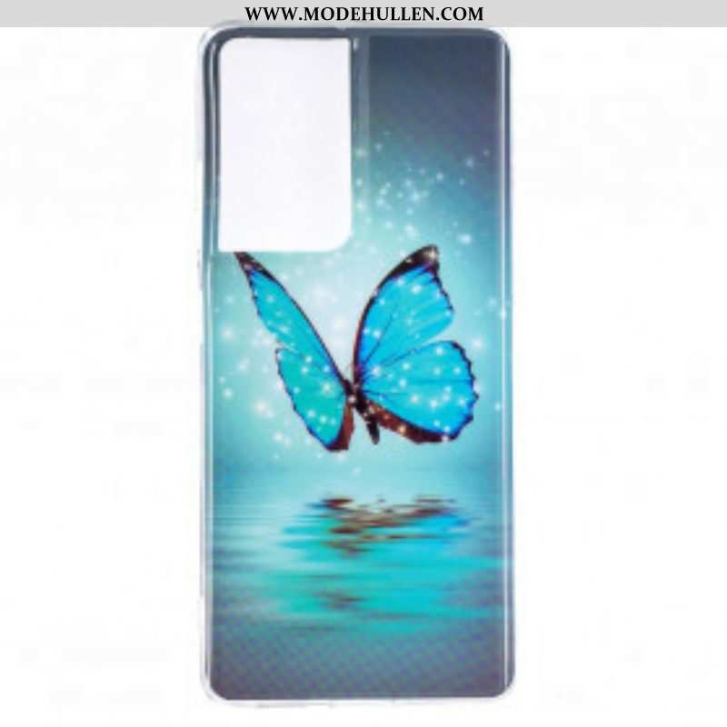 Hülle Für Samsung Galaxy S21 Ultra 5G Fluoreszierender Blauer Schmetterling