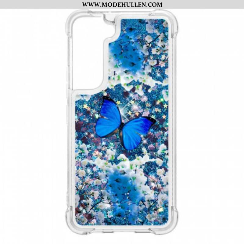 Hülle Für Samsung Galaxy S22 5G Glitzernde Blaue Schmetterlinge