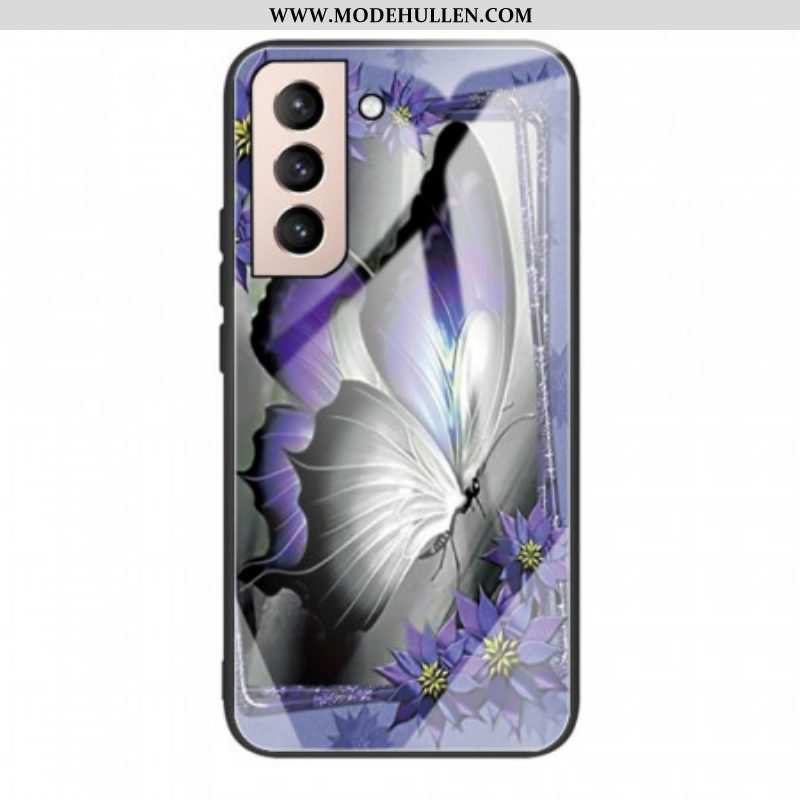 Hülle Für Samsung Galaxy S22 5G Lila Schmetterlings-hartglas