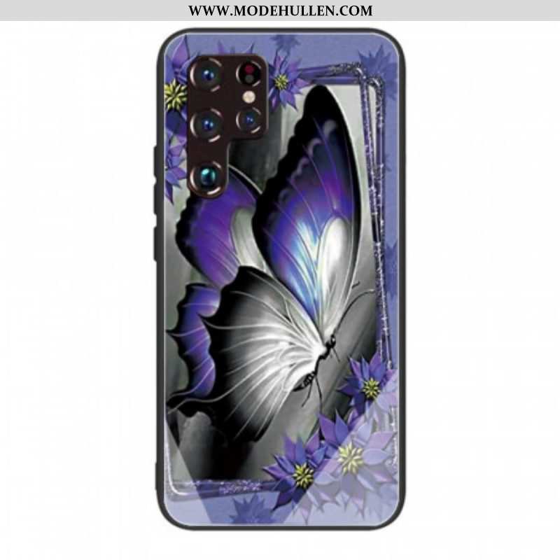 Hülle Für Samsung Galaxy S22 Ultra 5G Lila Schmetterlings-hartglas