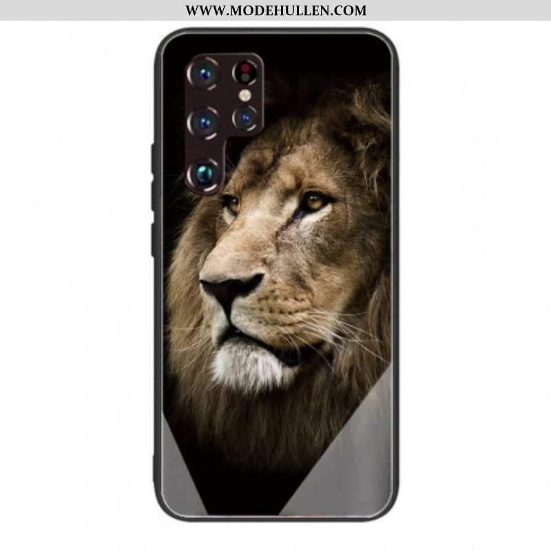 Hülle Für Samsung Galaxy S22 Ultra 5G Löwenkopf Aus Gehärtetem Glas